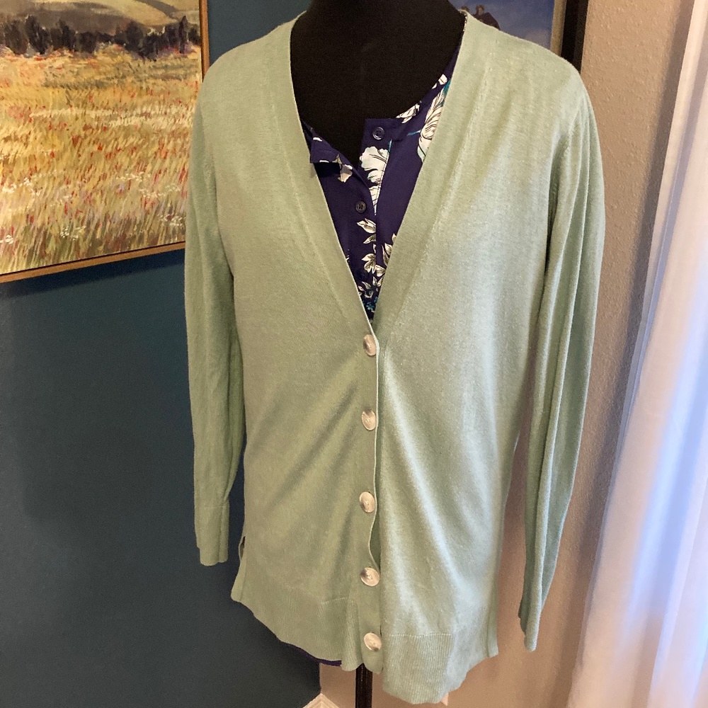 LOFT Light Green Button Up Cardigan